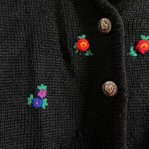 Black Knit Cardigan with Floral Embroidery